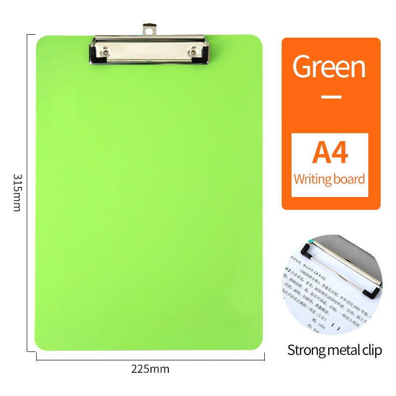 Clip file folder plastic writing board for documents multifunctional drawing tablet a4 paper writing pad office student supplies: Green