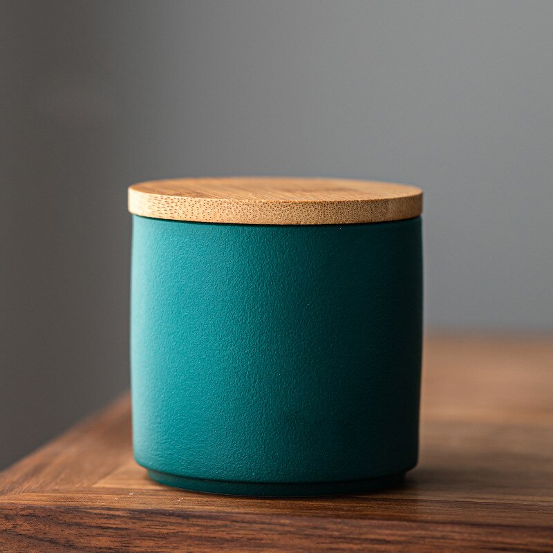 Mini Japanese Sealed Tea Box Ceramic Container Portable Travel Flower Tea Coffee Sugar Storage Jars: Dark green