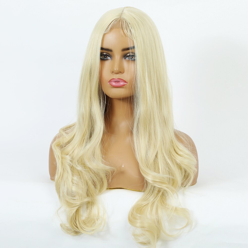 CharmSource Long Natural Wavy Lace Part Synthetic Wigs Light White Blonde for Women Daily Hair High Density Heat Resistant Wig