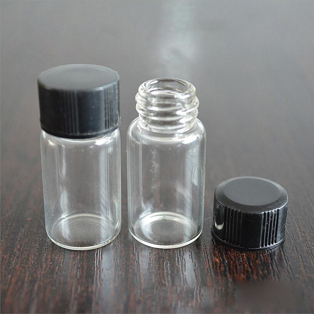 Os frascos de vidro pequenos do âmbar transparente claro de 50 pces 3ml engarrafa recipientes de garrafa do reagente do laboratório da amostra de brown com tampão de parafuso: Black cap Clear vial