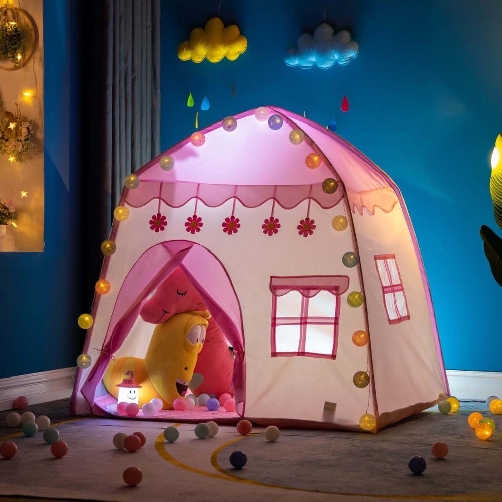 1.3M Portable Kids Tent Princess Castle Hang Pop up Children Teepee Tent Play Tent Birthday Christmas