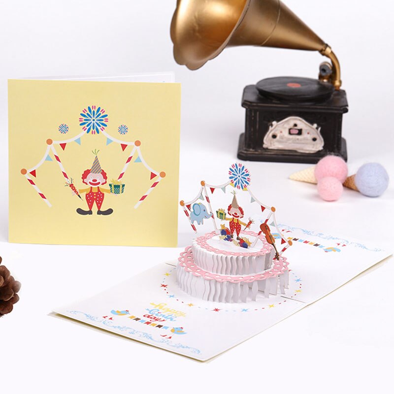 3D Hollow Circus Kaart Met Envelop Voor Kinderen Verjaardagsfeestje Vouwen Dank U Kaart Voor Gasten Clown En Olifant