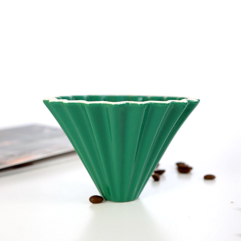 Ceramic V60 Coffee Filter Cup Handmade Origami Filter Cup Hand Punch Funnel Drip Hand Punch Coffee Filter Shelf Spot: Dark Green