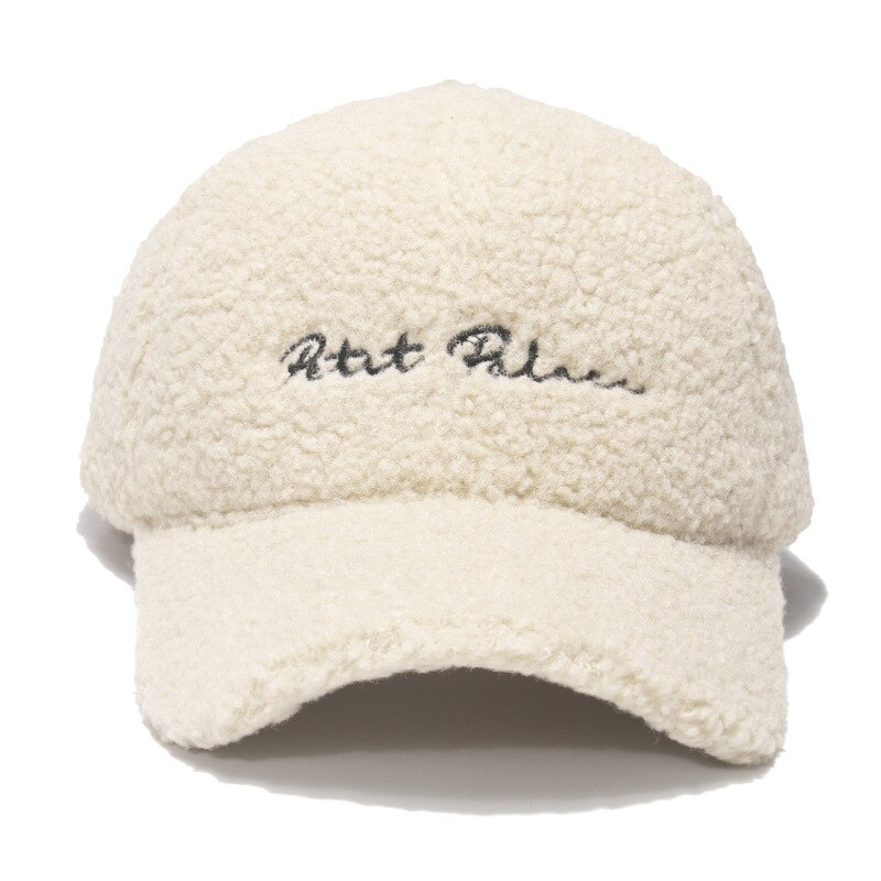 Lamb Wool Hat Women Autumn And Winter Korean Version Girl Tide Letter Ins Show Face Cute Warm Cap Plush Baseball Cap