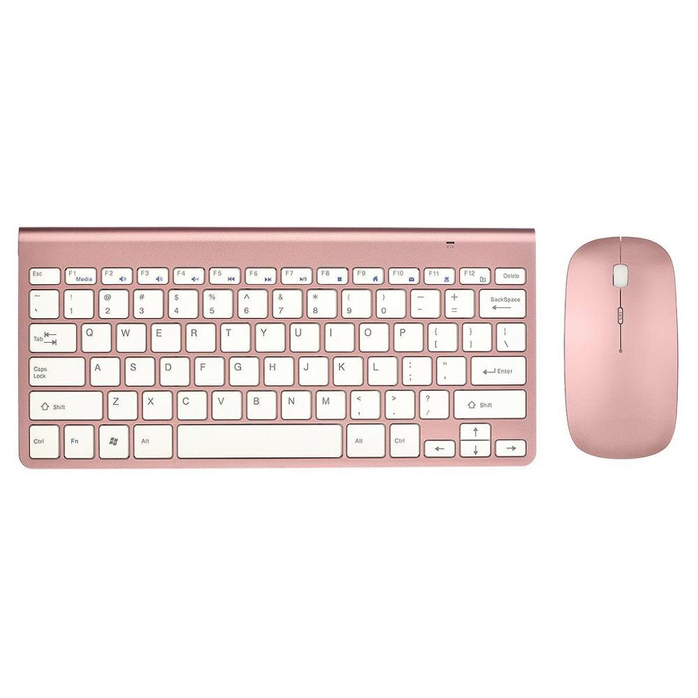 Ultra Thin Office Wireless Keyboard and Mouse Combo Low Noise 2.4G Portable Small Wireless Keyboard Mouse for Desktop Computer: Rose Gold US Layout