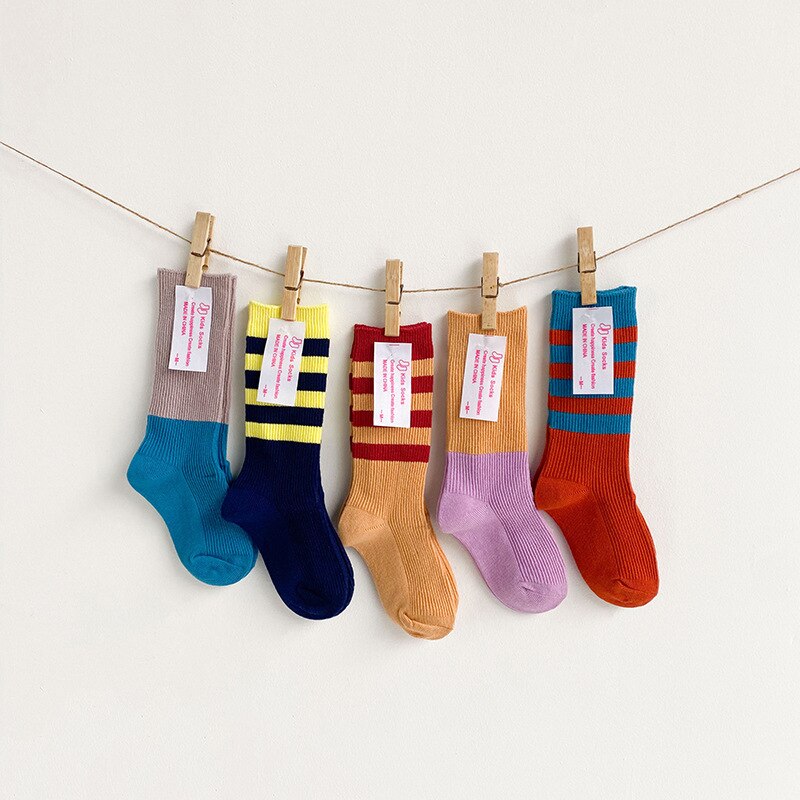Calcetines deportivos de algodón para niños y niñas, medias casuales a juego con rayas de colores, ideal para primavera e invierno: M