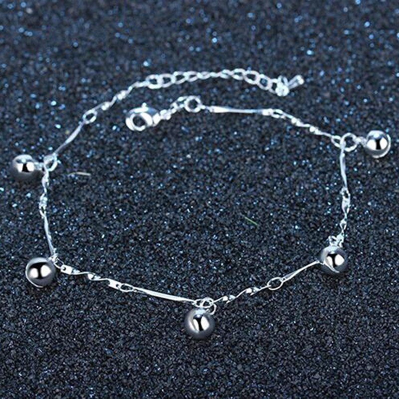 Bells 925 silver Round Boho Anklet Foot Chain Ankle Charm Anklet Foot Jewelry