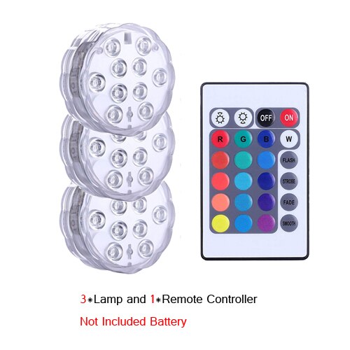 Unterwasser Licht Wasserdicht Batterie Betrieben 10LED Multi Farbe Tauch LED Lampe für Aquarium Schwimmbad Hochzeit Party: 3Lampe 1Fernbedienung