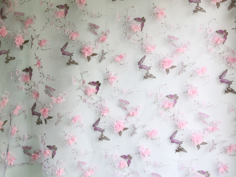 50cm * 135cm Kleid Kleider Applikationen Chiffon Stoffe Schmetterling Drucken Organza Spitze kleidung Material: Rosa