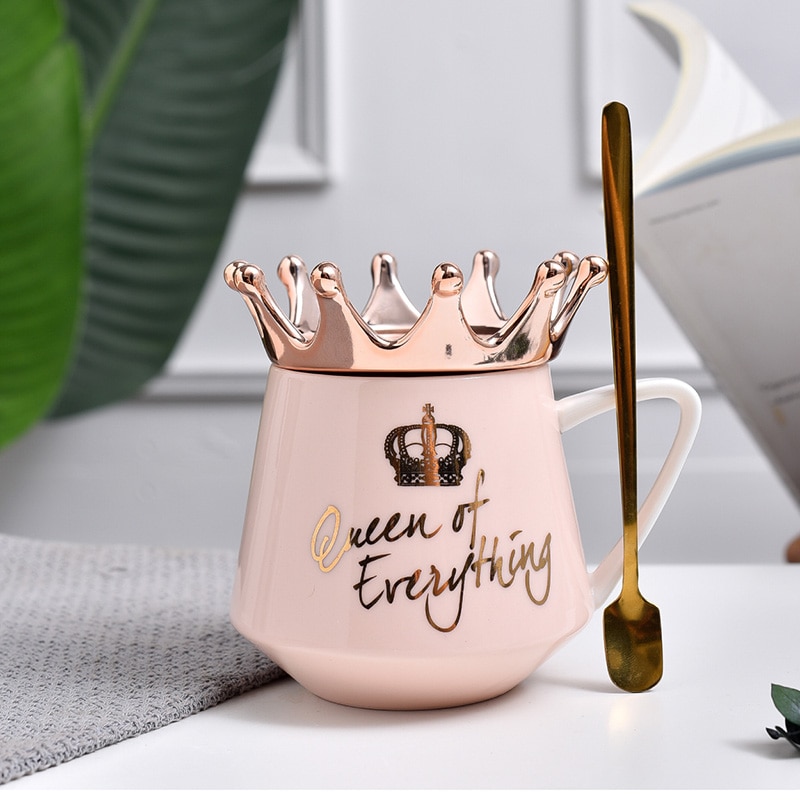 Kron krus ins rosa jente hjerte keramisk kopp nordisk par vann kopp kaffekopp med lokk skje