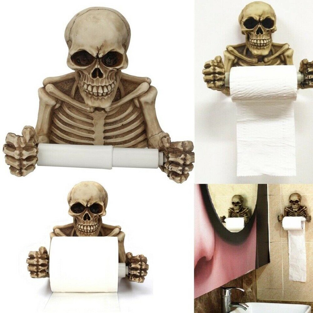 Porte-rouleau de papier toilette, tête de mort, support mural, porte-serviettes, accessoires de salle de bains, cuisine, maison, organisateur, décor