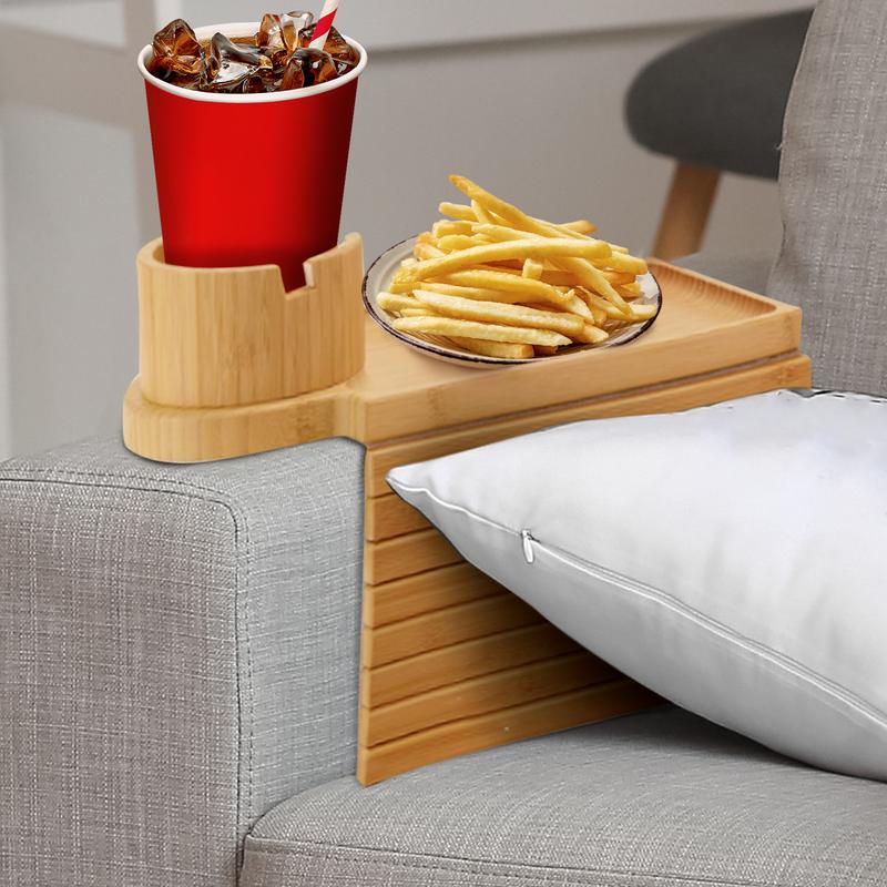 Soffa mugghållare bricka mugghållare för soffa sidobord i trä fällbar träsoffa armstöd bricka för dryck snacks fjärrkontroll telefon