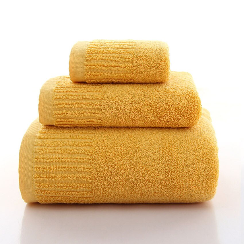 3 Stukken Van Pure Kleur Dikke Handdoek Set, Puur Katoen Zacht Gezicht Handdoek, volwassen Kinderen Baden Spa Handdoek, Huishoudelijke Badkamer: YELLOW