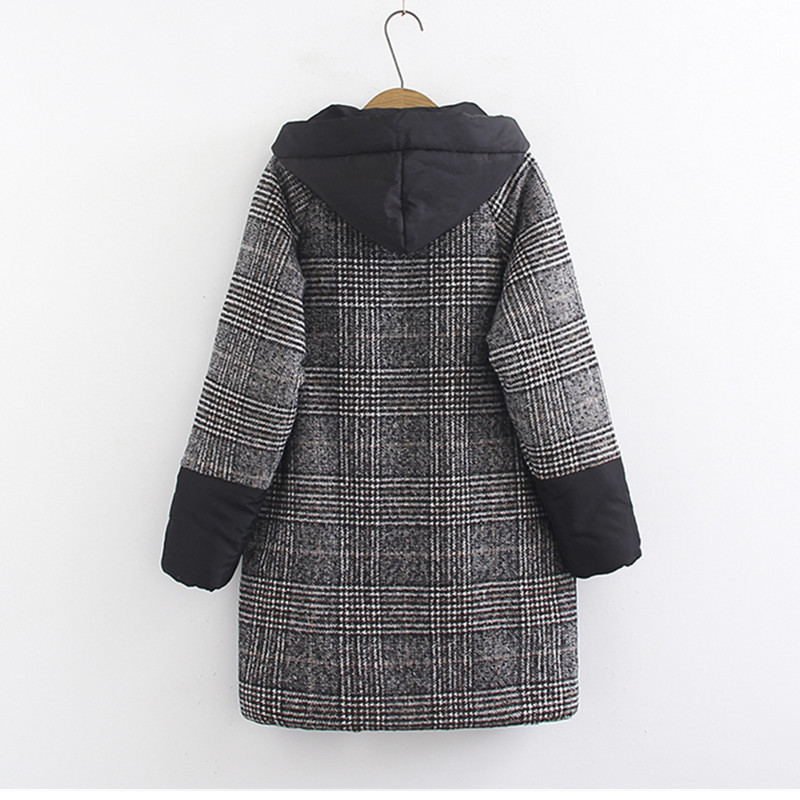 Large size Women Winter Cotton Hooded Jacket Coat Loose Warm Plaid Medium long Outerwear Casual Female Basic Jacket 4XL