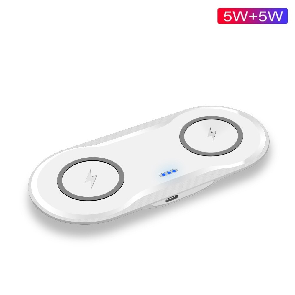 30W Dual Wireless Charger - 2-in-1 Fast Charging Dock for iPhone 12-8, Samsung S20-S9 - Dual 15W Pad: Dual 5W White
