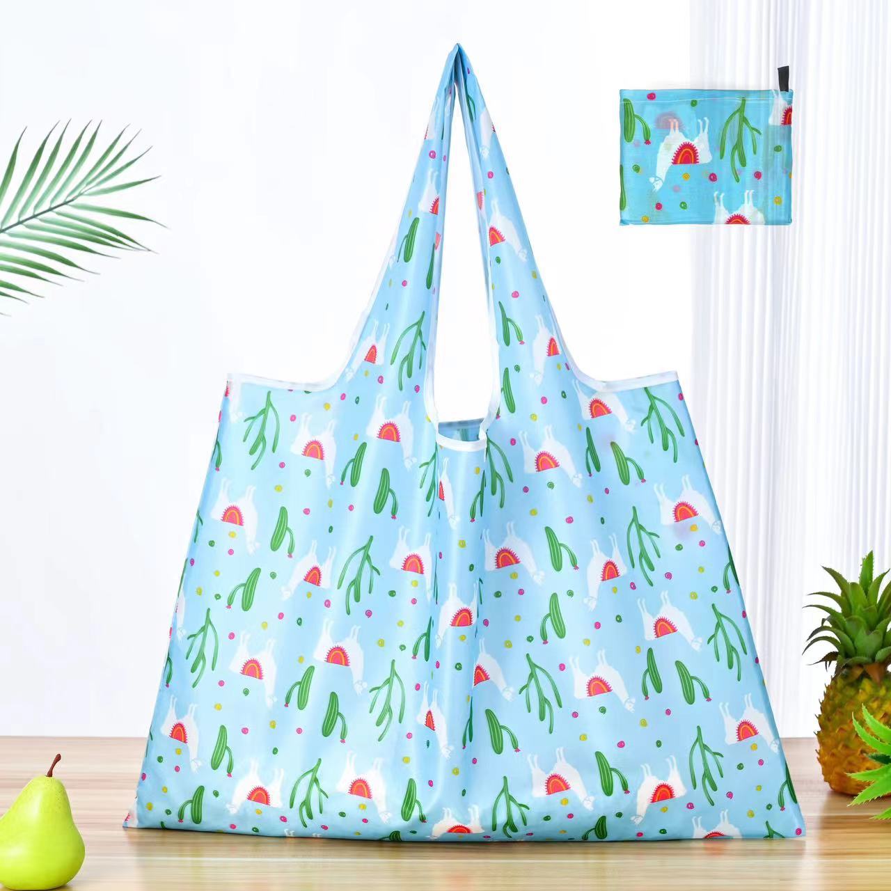 Gjenbrukbare handleposer store vaskbare handleposer bærbare sammenleggbare miljøvennlige nylon kraftige lommevesker: Blå