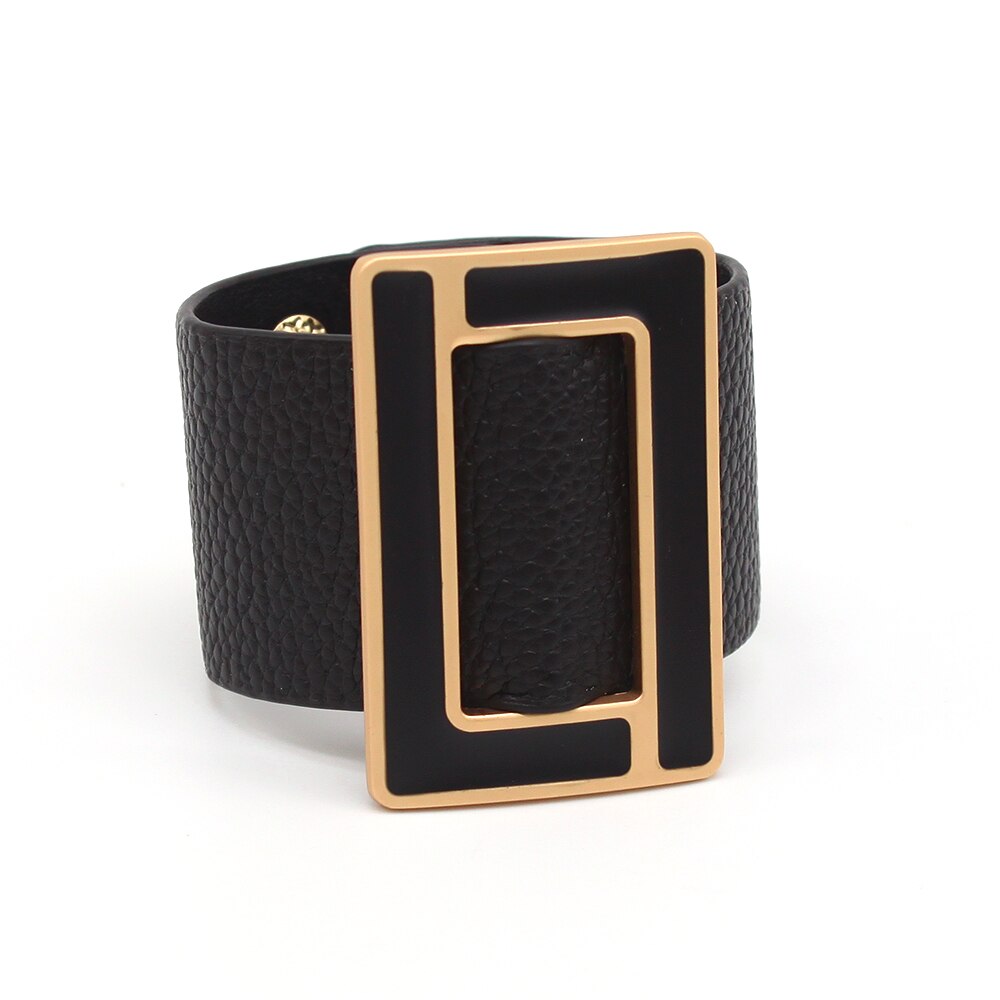 Mode Brindle Brede Leren Armband Voor Vrouwen Zwart Wit Geometrische Metalen Armband Wrap Charm Sieraden Femme: 6