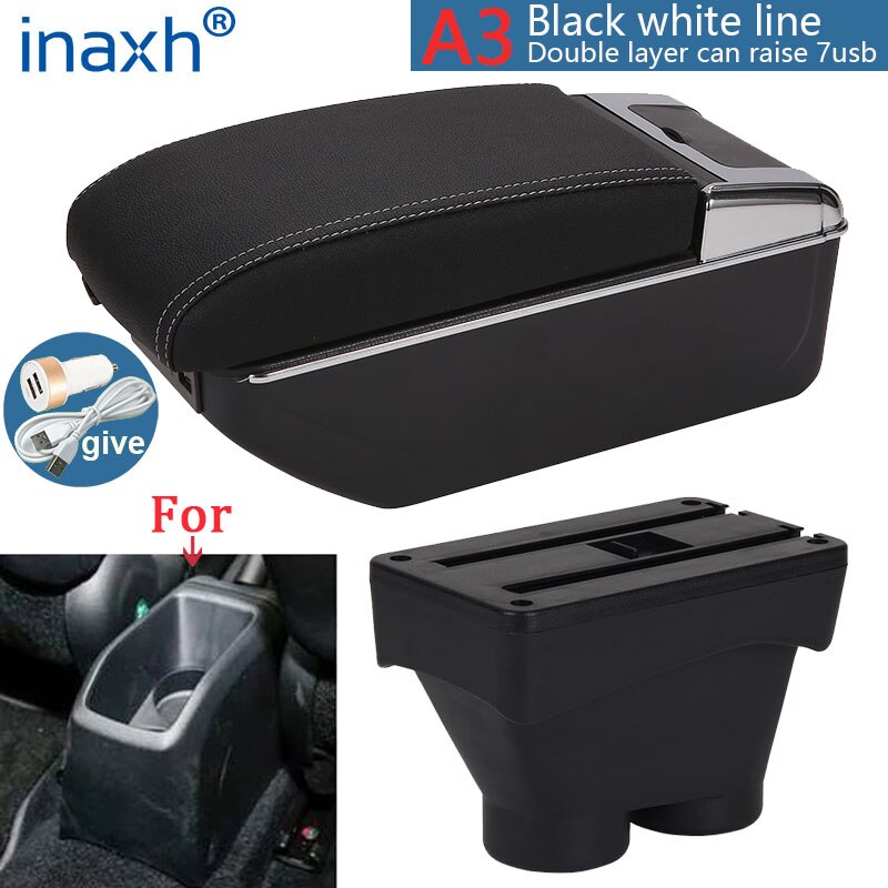 Für Peugeot 208 Armlehne Kasten Lagerung Kasten Auto Halfter Aschenbecher Innen zubehör nachrüsten teile USB: A3 Schwarz Weiß 7USB