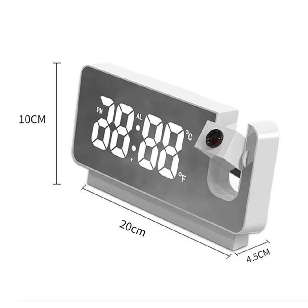 LED Digital Projection Alarm Clock Electronic Temperature Display Time Projector Wake Up Desktop Watch Clock for Home Bedroom: white