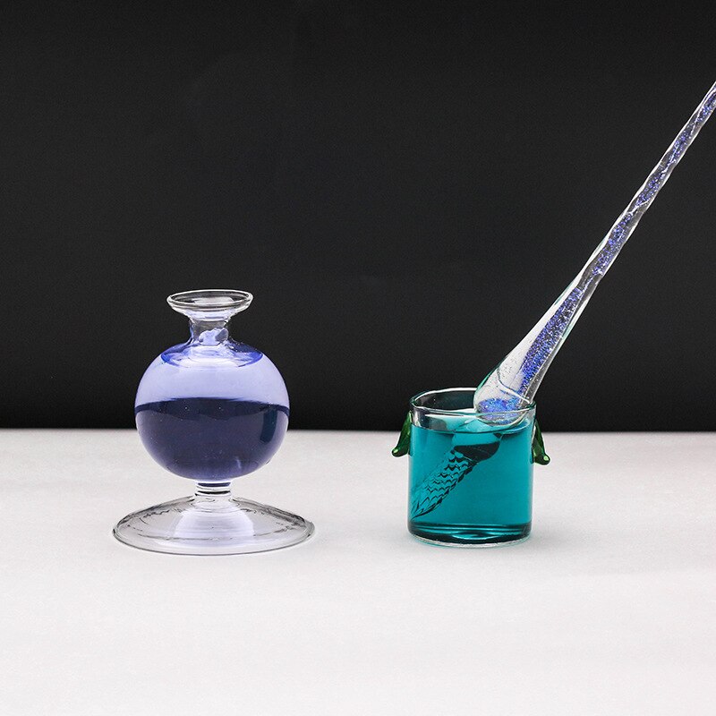 Handwerk Alle-Heldere Glazen Inktpot Dip Pen Houder Meubels Decoratie Creatieve Briefpapier Supply