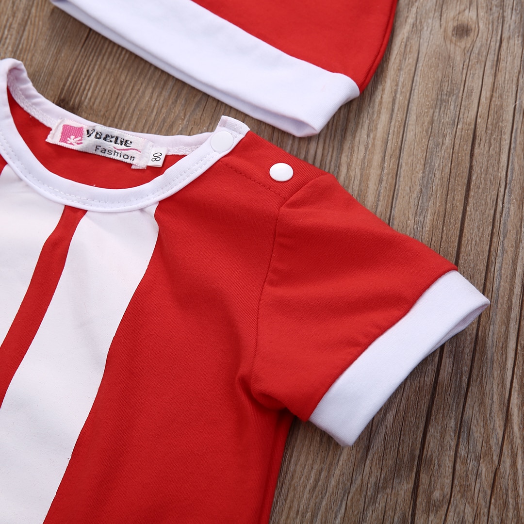 Spring Autumn Christmas Baby Boy Girl Santa Romper Short Sleeve Jumpsuit Hat Outfits Clothes