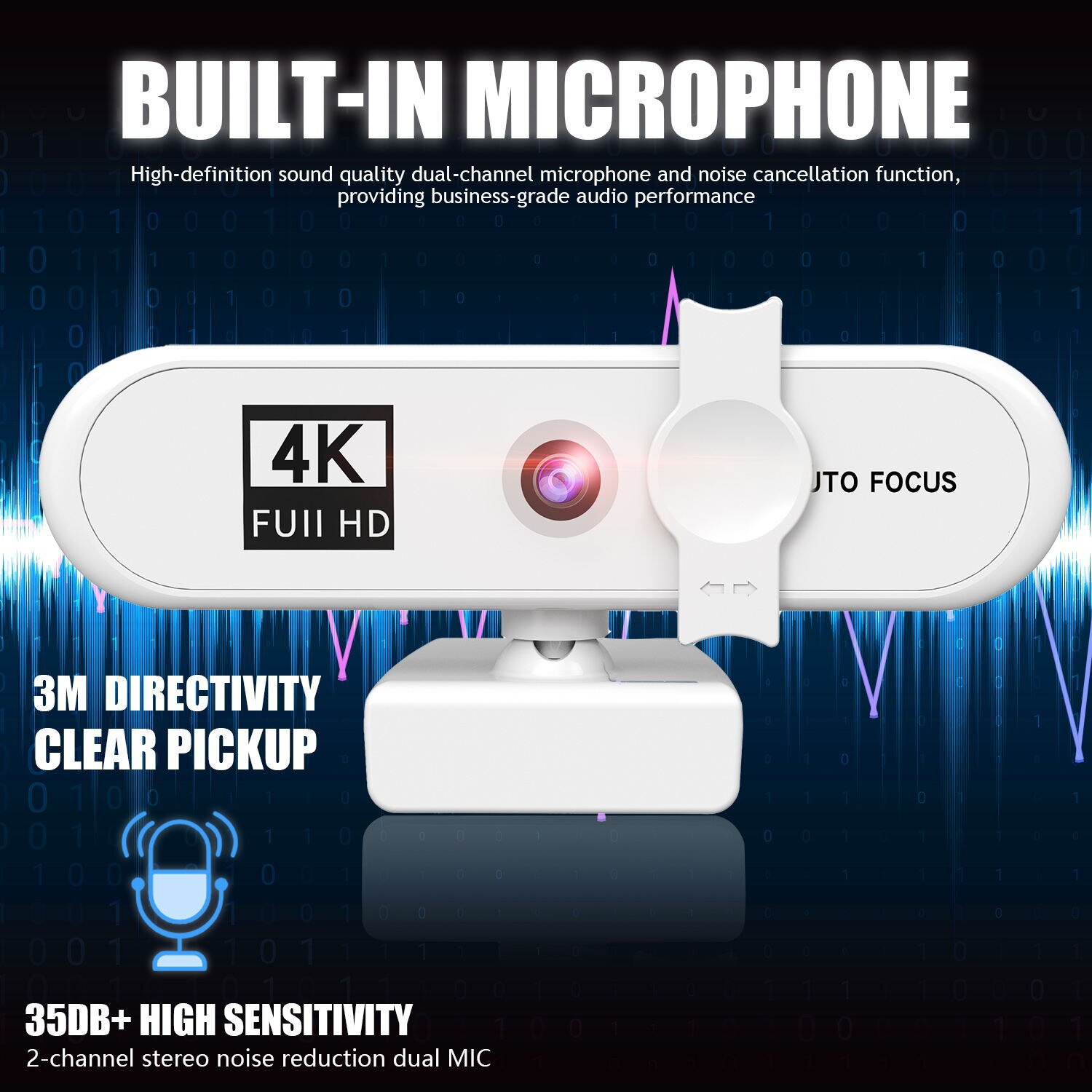 USB Webcam 1080P /2K/4K auto focus HDcamera Built-in microphone with stand white For Computer notebook