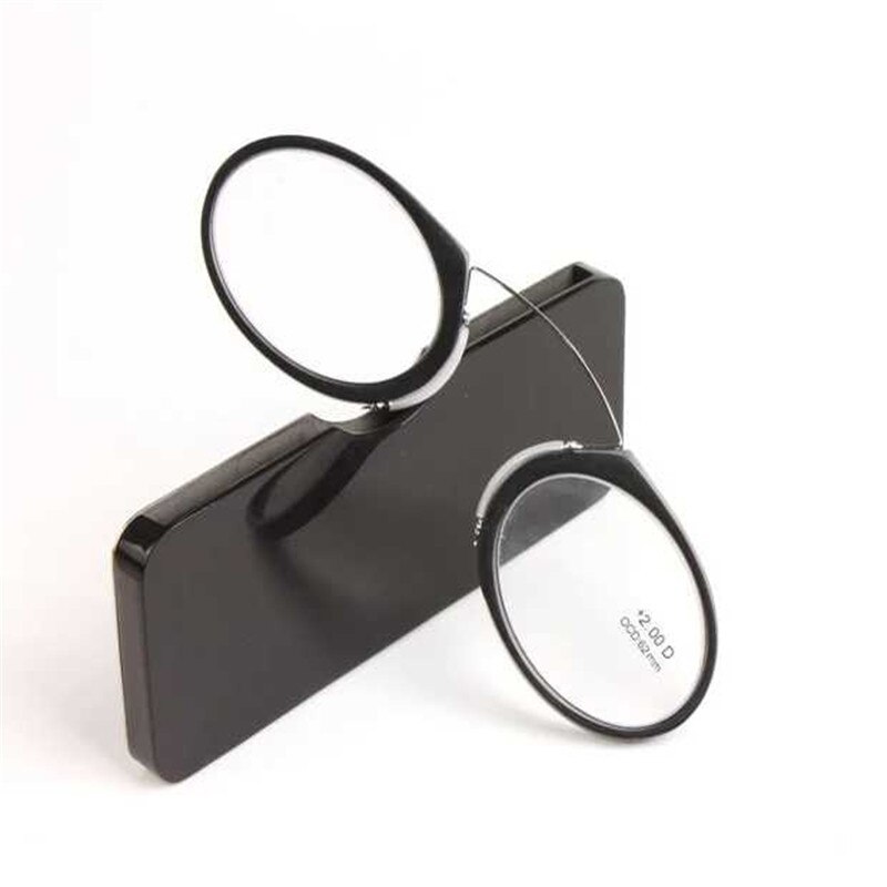 Imiteret sort klip på læsebriller forstørrelsesglas kvinder mænd næse presbyopiske briller bærbar tegneboglæser mini briller  l3: +200
