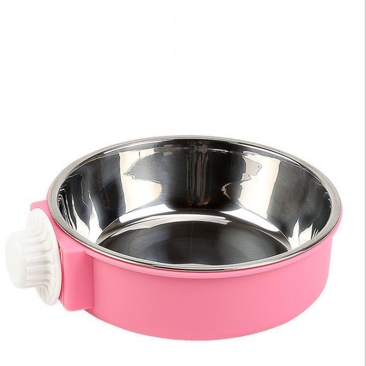 Ciotola per cani con cassa Gabbia per cuccia per animali domestici rimovibile in acciaio inossidabile Ciotole per alimenti sospese e mangiatoia d'acqua per cuccioli, gatti, conigli, piccoli animali: L / Colore rosa