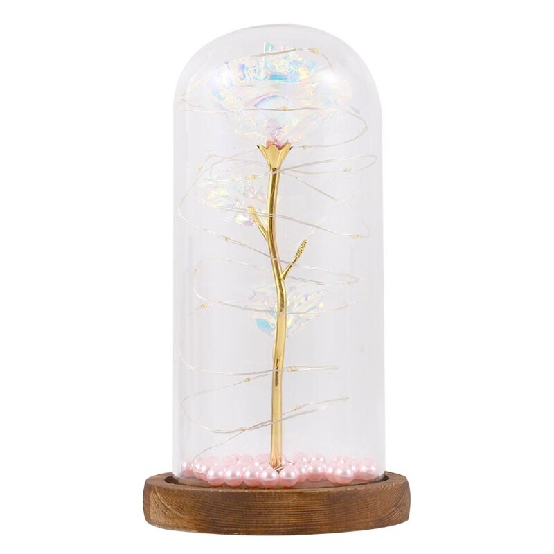 Gold Foil Rose Flower Bear in Glass Dome with LED Night Light Mothers Day Valentine's Day Wedding Party Decoration: 13