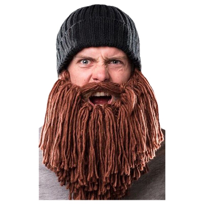 Men Warm Wool Beanie Beard Face Mask Crochet Winter Ski Cosplay Prop Caps Hats, Black: Default Title