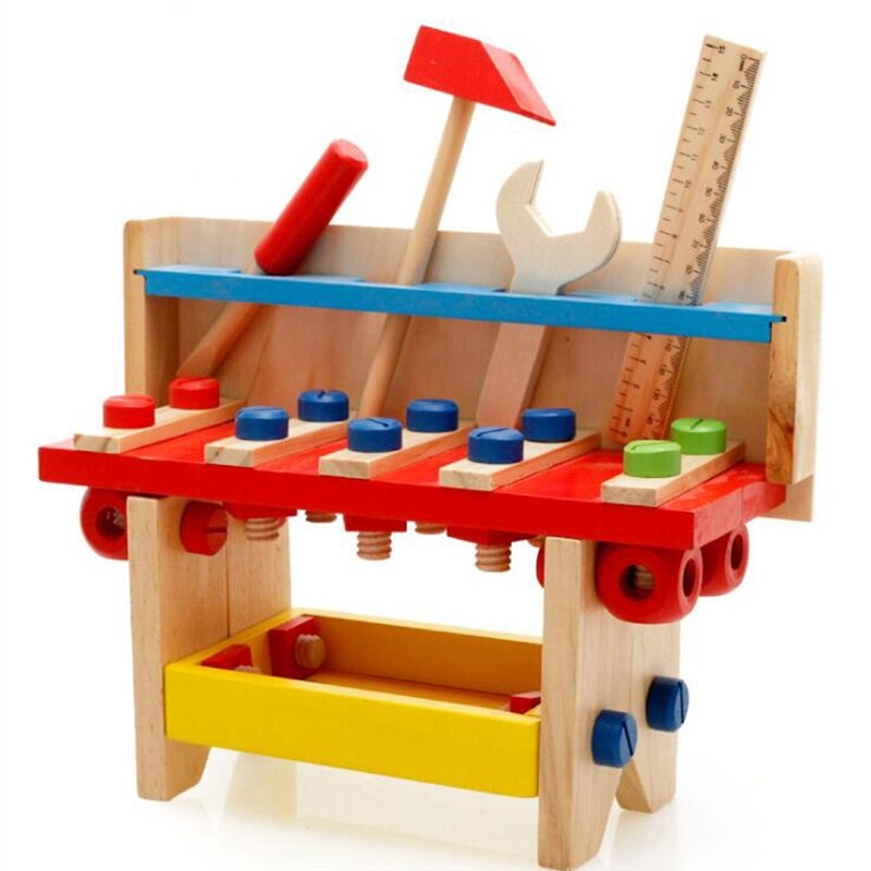 Simulatie Reparatie Tool Set Kinderen Pretend Play Speelgoed Kleurrijke Houten Multifunctionele Tool Tafel Voor Jongen 0-3 Jaar