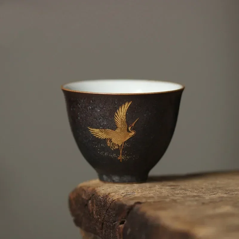 Taza de té de cerámica Vintage china, tazón de té de cerámica hecho a mano, taza de meditación Personal de viaje portátil, juego de té para el hogar, tazas maestras: Amarillo claro