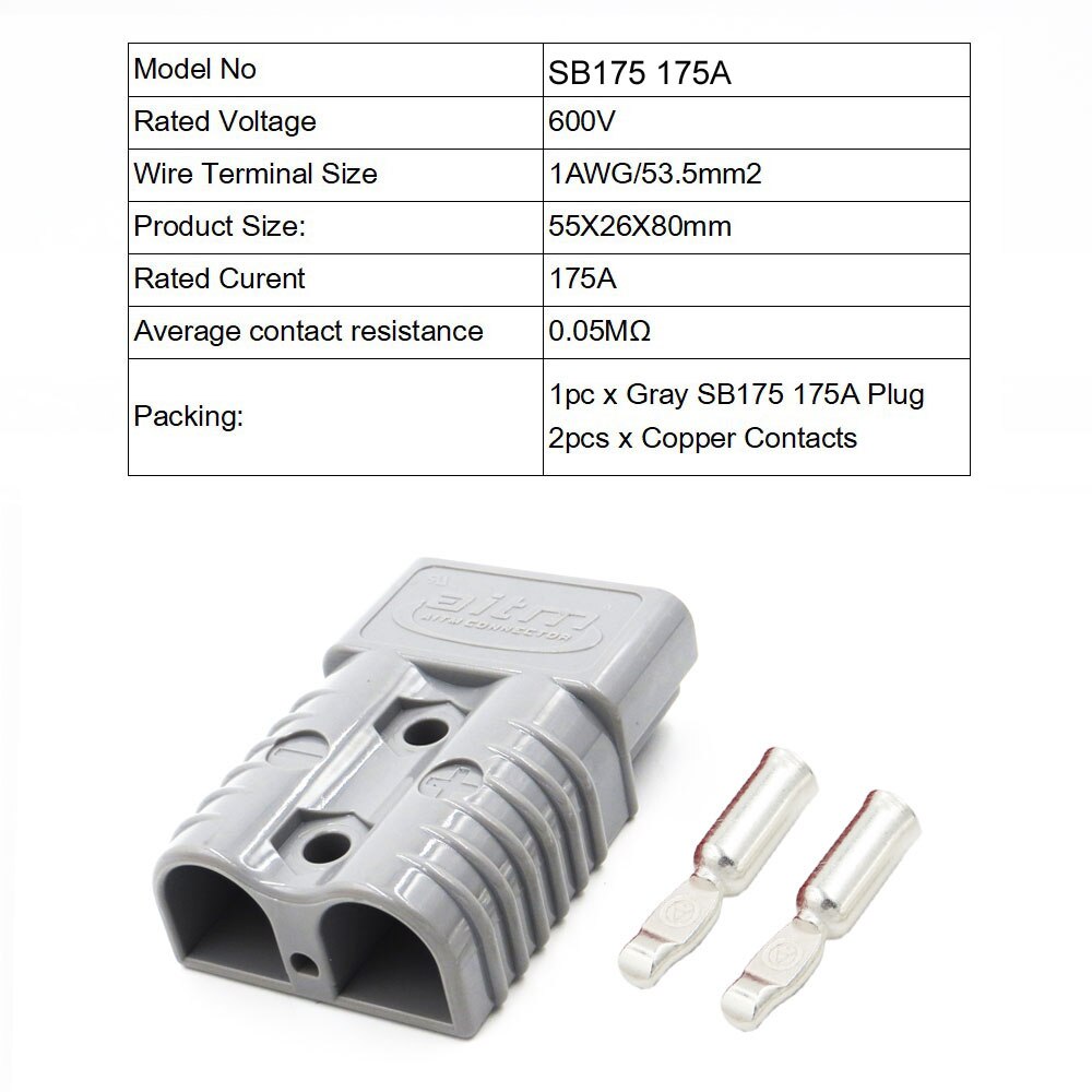 50A/120A/175A PV Power Plug 50 120 175 Amp 600Volt Battery Connector Plug Connect solar panel battery SH50: 1 Set x SB175 Gray