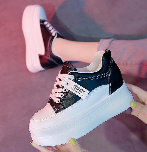 Verborgen Hakken Vrouwen Platform Wedge Sneakers Dames Lederen Witte Schoenen Vrouwelijke Krasovki Tenis Feminino Casual 8cm Hak
