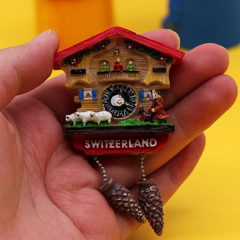 Swiss sheep refrigerator magnets handmade 3D home kitchen decoration Swiss tourist souvenirs coogoo bell model magnets hand-painted tourist swiss souvenirs Painted refrigerator sticker home decoration