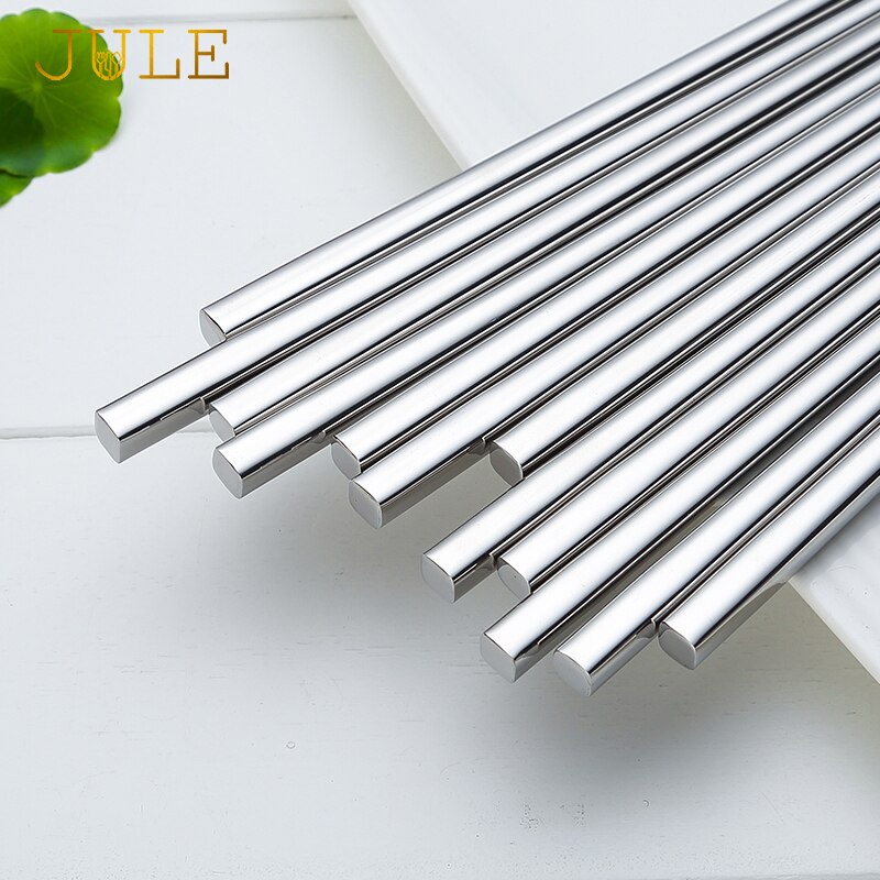 Palillos de acero inoxidable 304 para Sushi, palillos cuadrados chinos de Metal plateado, reutilizables, herramientas de cocina, 5 pares