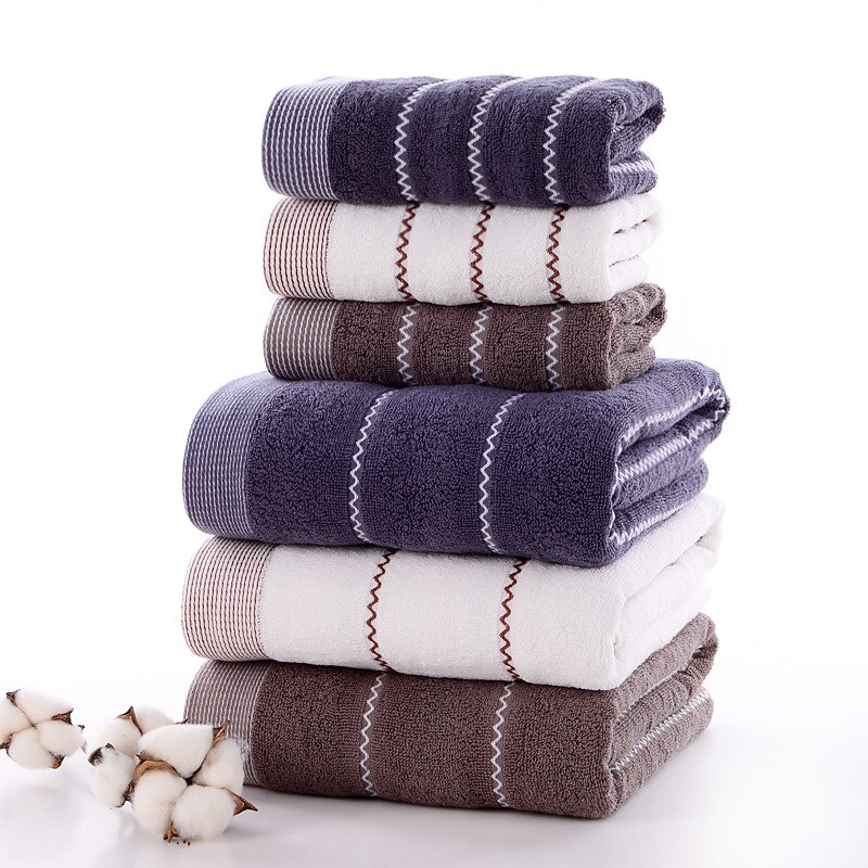 Snel Droog 3 Stuk Katoenen Handdoek Set Water Wave Patroon 1 Badhanddoek 2 Handdoeken Voor Vrouwen Volwassenen Effen kleur Grote Handdoek Badkamer