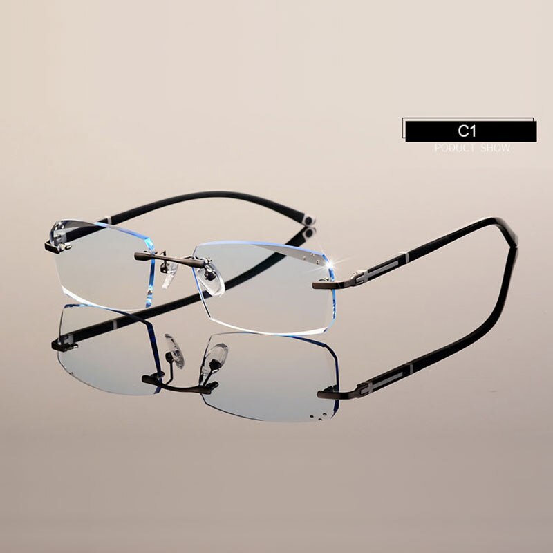 Lunettes à la A001, monture pour coupe diamant, monture de lunettes optiques sans bords, Prescription, pour lunettes pour hommes: C1