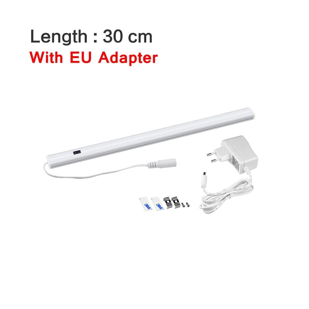 Hand Wave Switch LED Bar Light Rigid Strip Kitchen Lighting Hand Sensor 12V Night Lamp For Bathroom Wardrobe Cocina Wall Lamp: With Adapter 30cm / White
