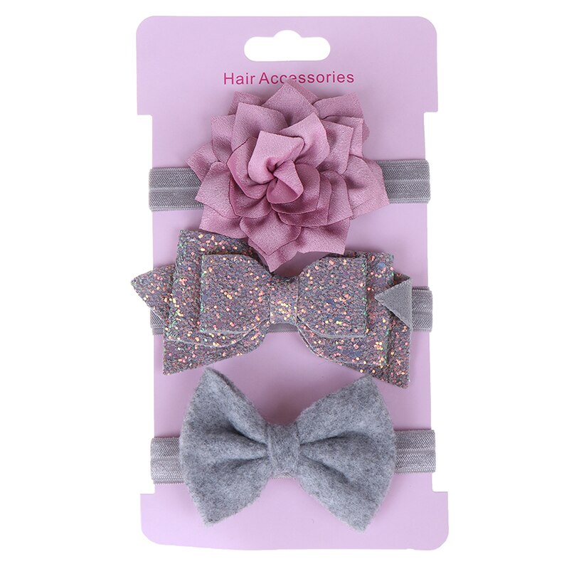 3Pcs/Lot Baby Headband Flower Bows Girl Newborn Hairband Hair Accessories: Gray