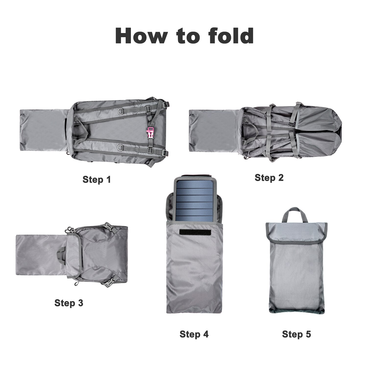 Mochila Solar plegable para senderismo, paquete de día con fuente de alimentación de 5V, carga de Panel Solar de 6,5 W para teléfonos móviles