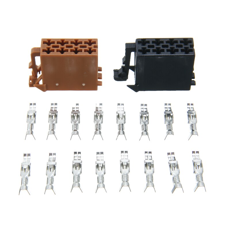 2pcs Black Brown 8 Pin Male ISO Car Stereo Radio Wiring Harness Connector Adaptor Block Loom with 18pcs Female pins