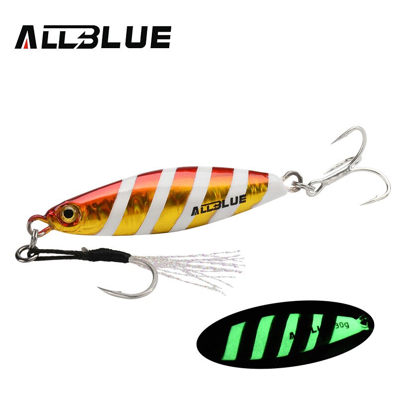 ALLBLUE-Plantilla de Metal de fundición de husillo, 20G, 30G, 40G, lanzar orilla, Jigging, cuchara, señuelo para pesca de lubina, cebo Artificial, aparejos giratorios: 20g / Color A