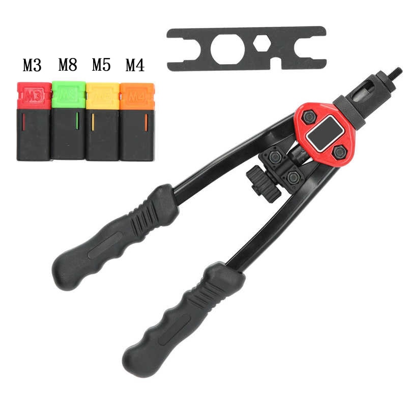 Stainless Steel Manual Nut Riveter Black and Red M3 M4 M5 M8 Riveting Tool 310mm Length