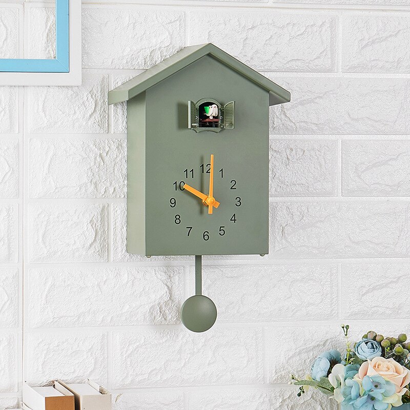 Reloj de pared de cuco-movimiento estilo Chalet, minimalista moderno azul