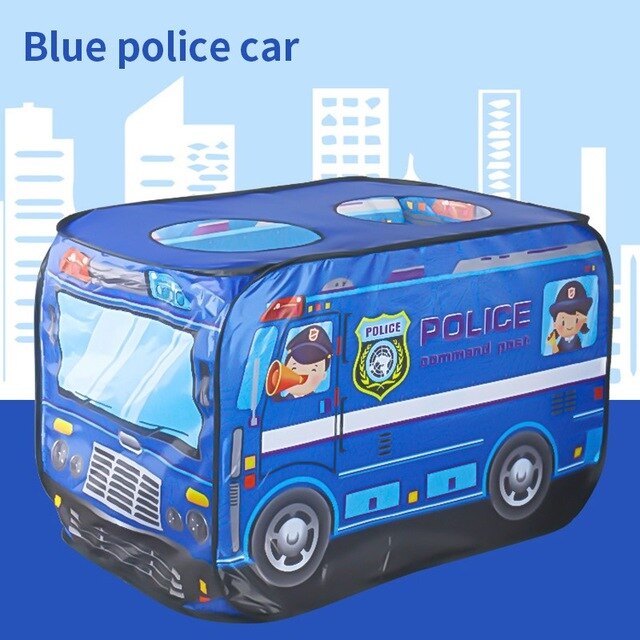 Children&#39;s Foldable Play Tent Firefighter Policemen Game House Pretend Play Fire Truck Kids Indoor Ocean Ball Pool Birthday: police car