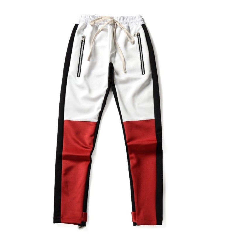 3 farver herre hip hop punk bukser patchwork røde underdele streetwear herre ankel lynlås vintage joggers hiphop skinny sweatpants: Rød / Xl