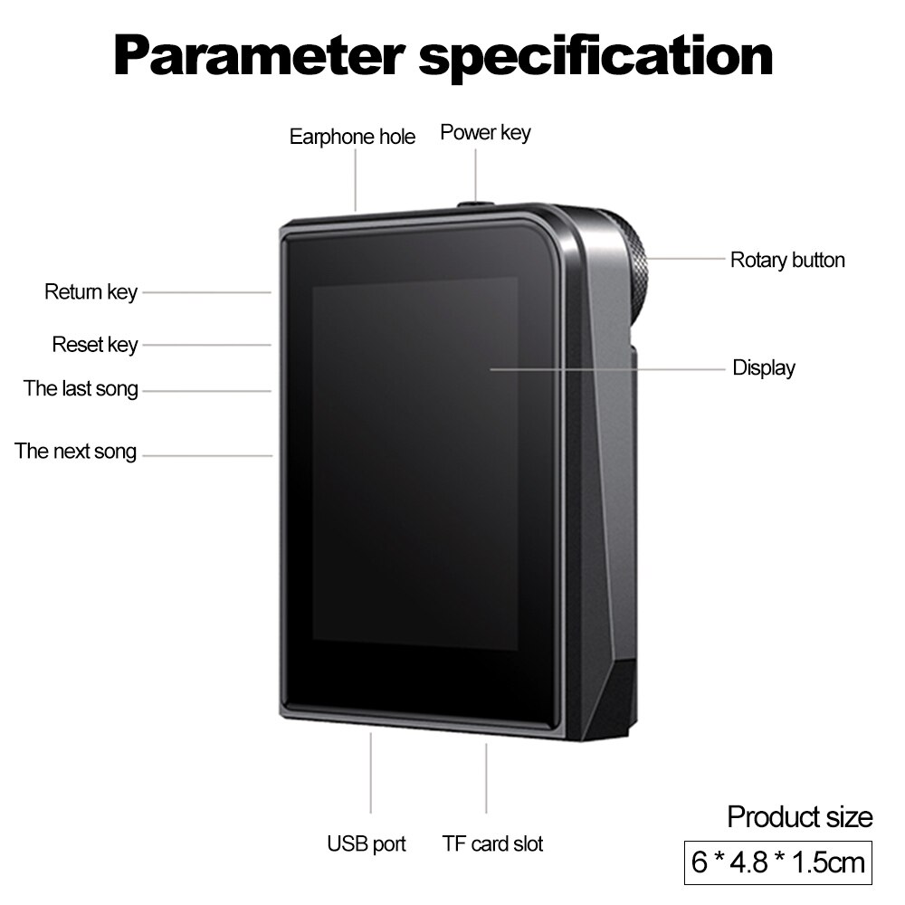 A50 Digital Music MP3 Player DSD256 HiFi Lossless Audio Player TF Card Read & Play USB OTG with 2.0 Inch HD Display Screen