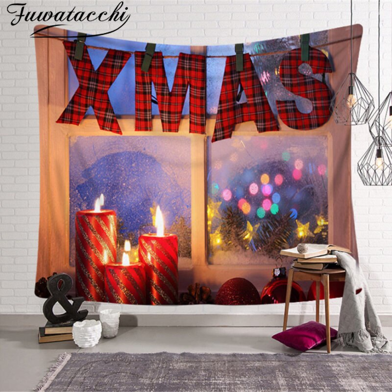 Fuwatacchi 95x73cm Christmas Tapestry Wall Hanging Background Cloth Decor Polyester Christmas Home Room Wall Decoration