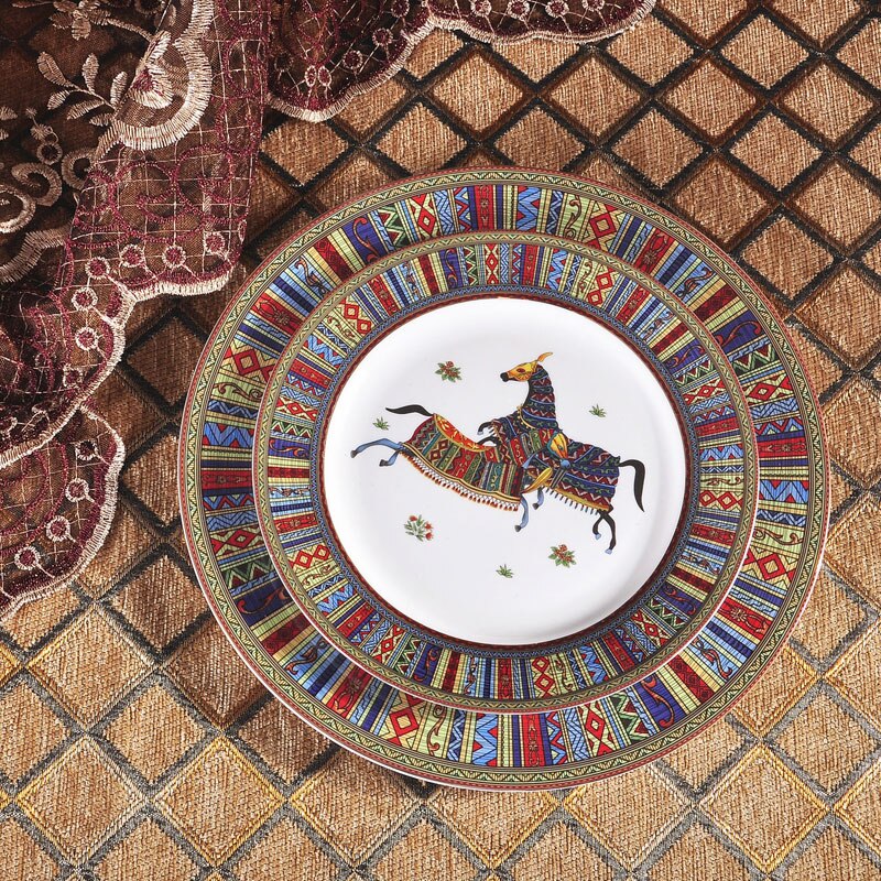 Luxury Porcelain Horse Dinner Plates Bone China Serving Dishes Kitchen Tableware Ashtray European Coffee Cup Saucer